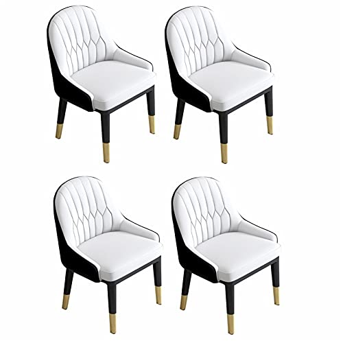 AMAZWI Küchen-Esszimmerstühle, modernes Kunstleder, Akzentstühle, hohe Rückenlehne, weicher Sitz, Wohnzimmerstühle mit Metallbeinen, Büro-Lounge-Stuhl, weiß + schwarz, 4 Stück von AMAZWI
