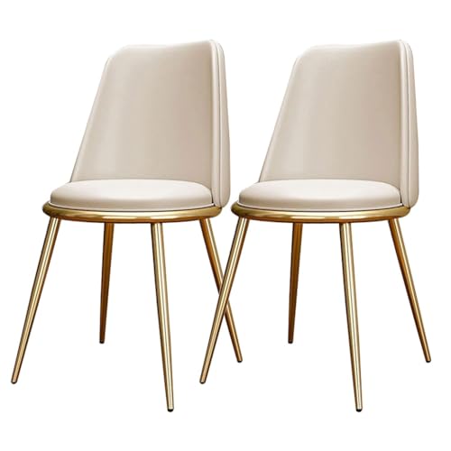 AMAZWI Küchen Esszimmerstühle 2er-Set wasserdichte Wohnzimmerstühle PU-Leder Mit Metallbeinen Weich Gepolsterter Sitzfläche Und Rückenlehne for Büro Lounge Küche, Schlafzimmer(Beige) von AMAZWI