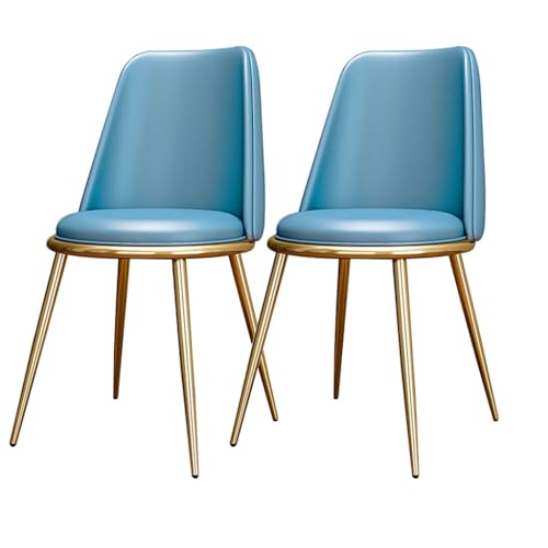 AMAZWI Küchen Esszimmerstühle 2er-Set wasserdichte Wohnzimmerstühle PU-Leder Mit Metallbeinen Weich Gepolsterter Sitzfläche Und Rückenlehne for Büro Lounge Küche, Schlafzimmer(Light Blue) von AMAZWI