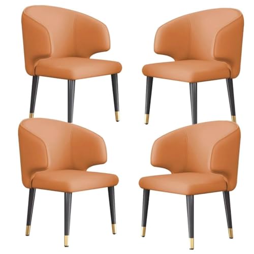 AMAZWI Küchen Esszimmerstühle 4er-Set Weich Gepolsterter Sitz Mikrofaser-Leder Theken-Lounge-Wohnzimmer-Empfangsstuhl Wasserdichter Leder-Esszimmerstuhl Mit Metallbeinen(Orange) von AMAZWI