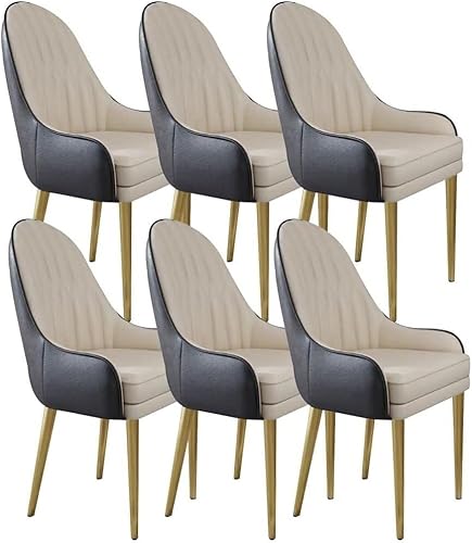 AMAZWI Küchen-Esszimmerstühle 6er-Set Lounge-Thekenstühle Mikrofaserleder Wohnzimmer Stabile Metallbeine Karbonstahl for Die Bürolounge, Esszimmerküche(Black+Off-White) von AMAZWI
