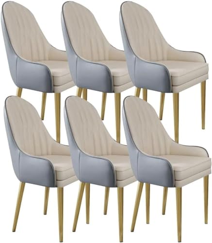 AMAZWI Küchen-Esszimmerstühle 6er-Set Lounge-Thekenstühle Mikrofaserleder Wohnzimmer Stabile Metallbeine Karbonstahl for Die Bürolounge, Esszimmerküche(Cement Grey+Off-White) von AMAZWI