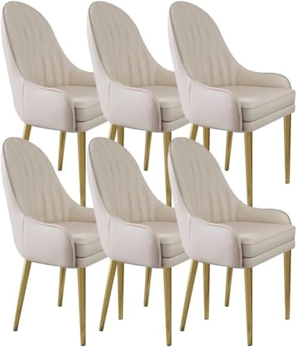 AMAZWI Küchen-Esszimmerstühle 6er-Set Lounge-Thekenstühle Mikrofaserleder Wohnzimmer Stabile Metallbeine Karbonstahl for Die Bürolounge, Esszimmerküche(Khaki+Off-White) von AMAZWI
