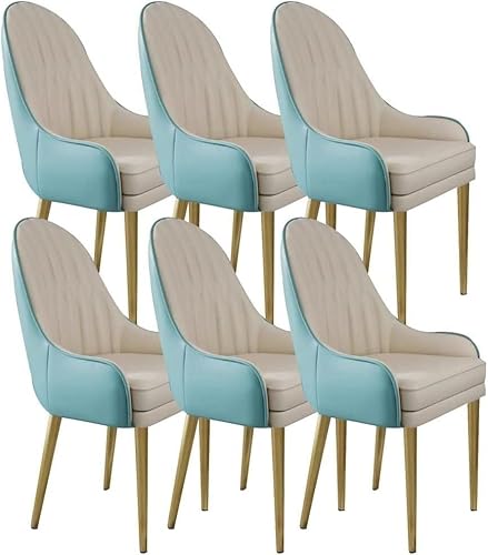 AMAZWI Küchen-Esszimmerstühle 6er-Set Lounge-Thekenstühle Mikrofaserleder Wohnzimmer Stabile Metallbeine Karbonstahl for Die Bürolounge, Esszimmerküche(Lake Blue+Off-White) von AMAZWI