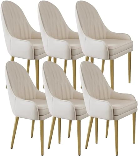 AMAZWI Küchen-Esszimmerstühle 6er-Set Lounge-Thekenstühle Mikrofaserleder Wohnzimmer Stabile Metallbeine Karbonstahl for Die Bürolounge, Esszimmerküche(Off-White) von AMAZWI