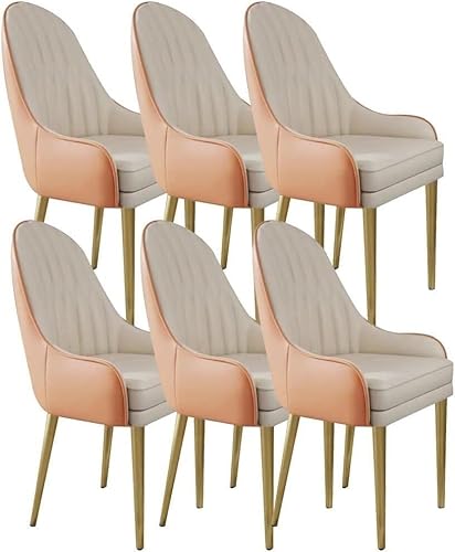 AMAZWI Küchen-Esszimmerstühle 6er-Set Lounge-Thekenstühle Mikrofaserleder Wohnzimmer Stabile Metallbeine Karbonstahl for Die Bürolounge, Esszimmerküche(Orange+Off-White) von AMAZWI
