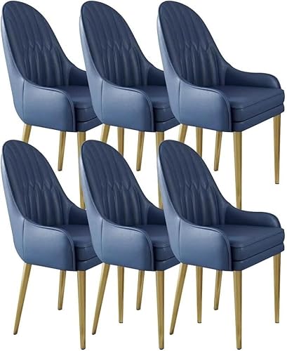 AMAZWI Küchen-Esszimmerstühle 6er-Set Lounge-Thekenstühle Mikrofaserleder Wohnzimmer Stabile Metallbeine Karbonstahl for Die Bürolounge, Esszimmerküche(Sapphire Blue) von AMAZWI