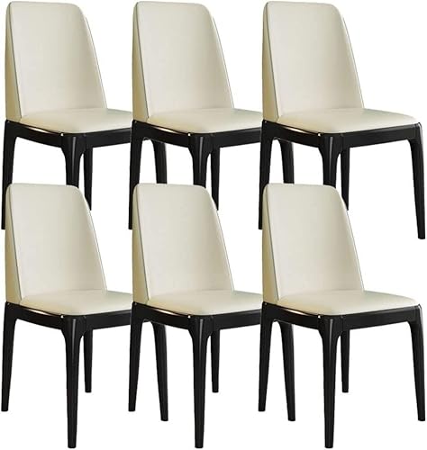 AMAZWI Küchen-Esszimmerstühle 6er-Set Moderne Wohnzimmer-Esszimmer-Akzentstühle mit Beinen Aus Buchenholz Und Künstlichem Mikrofaserleder for Gewerbliche Restaurants Zu Hause(Off White,Black Leg) von AMAZWI