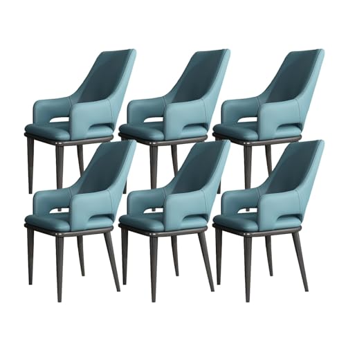 AMAZWI Küchen Esszimmerstühle 6er-Set Moderner Stuhl PU-Leder Mit Hoher Rückenlehne Gepolstert Weicher Sitz Und Armlehnen mit Metallbeinen for Büro Lounge Esszimmer Küche Wohnzimmer(Blue) von AMAZWI
