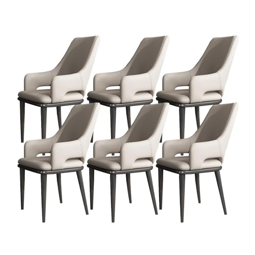 AMAZWI Küchen Esszimmerstühle 6er-Set Moderner Stuhl PU-Leder Mit Hoher Rückenlehne Gepolstert Weicher Sitz Und Armlehnen mit Metallbeinen for Büro Lounge Esszimmer Küche Wohnzimmer(Light Gray) von AMAZWI