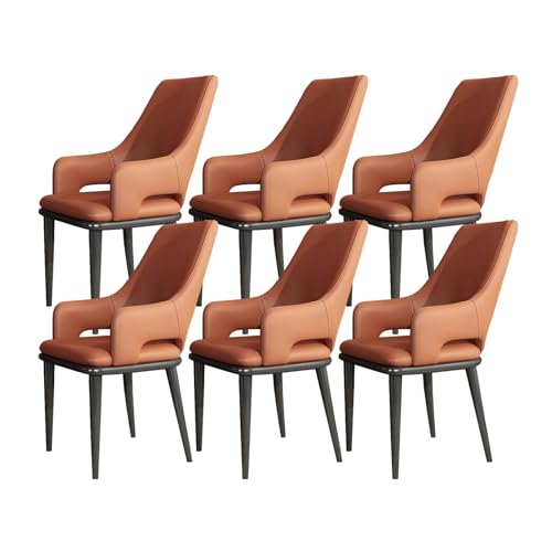AMAZWI Küchen Esszimmerstühle 6er-Set Moderner Stuhl PU-Leder Mit Hoher Rückenlehne Gepolstert Weicher Sitz Und Armlehnen mit Metallbeinen for Büro Lounge Esszimmer Küche Wohnzimmer(Orange) von AMAZWI