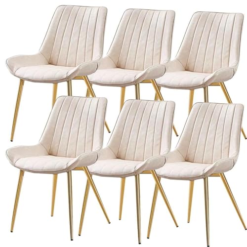 AMAZWI Küchen Esszimmerstühle 6er-Set Weich Gepolsterter Sitz Aus PU-Leder Und Metallbeine Moderne Wohnzimmer-Beistellstühle for Büro, Lounge Esszimmer, Küche, Schlafzimmer(Ivory White) von AMAZWI