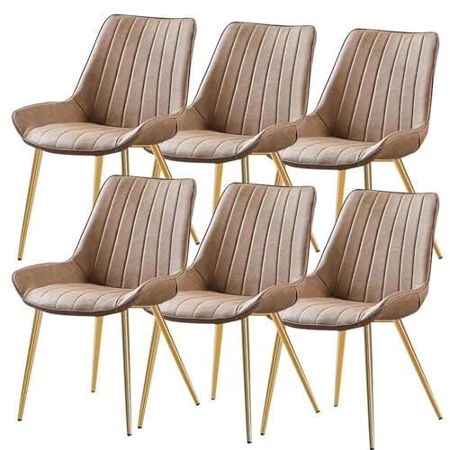 AMAZWI Küchen Esszimmerstühle 6er-Set Weich Gepolsterter Sitz Aus PU-Leder Und Metallbeine Moderne Wohnzimmer-Beistellstühle for Büro, Lounge Esszimmer, Küche, Schlafzimmer(Khaki) von AMAZWI