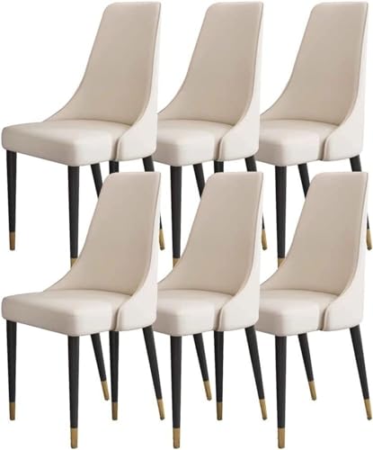 AMAZWI Küchen Esszimmerstühle 6er-Set Wohnzimmerstühle Mikrofaser-Leder Stabile Beine Kohlenstoffstahl for Büro Lounge, Esszimmer, Küche, Schlafzimmer(Beige) von AMAZWI