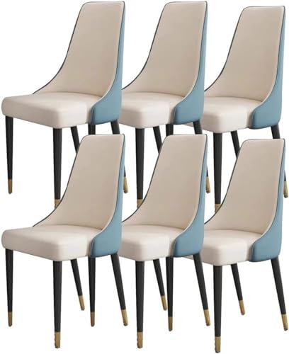 AMAZWI Küchen Esszimmerstühle 6er-Set Wohnzimmerstühle Mikrofaser-Leder Stabile Beine Kohlenstoffstahl for Büro Lounge, Esszimmer, Küche, Schlafzimmer(Blue White) von AMAZWI