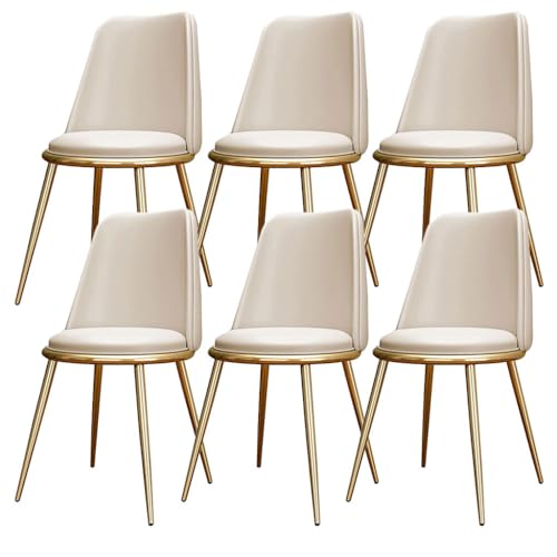 AMAZWI Küchen Esszimmerstühle 6er-Set wasserdichte Wohnzimmerstühle PU-Leder Mit Metallbeinen Weich Gepolsterter Sitzfläche Und Rückenlehne for Büro Lounge Küche, Schlafzimmer(Beige) von AMAZWI