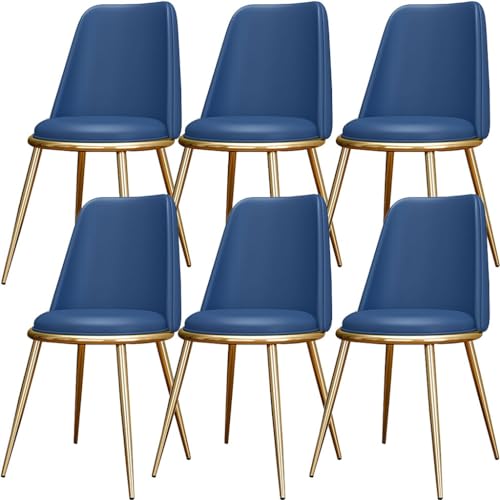 AMAZWI Küchen Esszimmerstühle 6er-Set wasserdichte Wohnzimmerstühle PU-Leder Mit Metallbeinen Weich Gepolsterter Sitzfläche Und Rückenlehne for Büro Lounge Küche, Schlafzimmer(Dark Blue) von AMAZWI