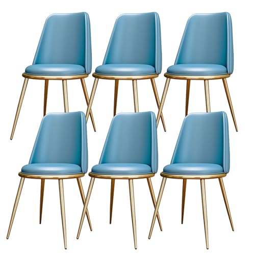AMAZWI Küchen Esszimmerstühle 6er-Set wasserdichte Wohnzimmerstühle PU-Leder Mit Metallbeinen Weich Gepolsterter Sitzfläche Und Rückenlehne for Büro Lounge Küche, Schlafzimmer(Light Blue) von AMAZWI