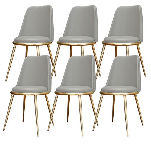 AMAZWI Küchen Esszimmerstühle 6er-Set wasserdichte Wohnzimmerstühle PU-Leder Mit Metallbeinen Weich Gepolsterter Sitzfläche Und Rückenlehne for Büro Lounge Küche, Schlafzimmer(Light Gray) von AMAZWI
