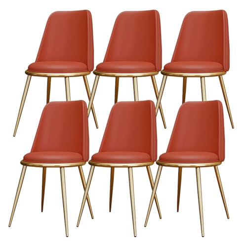 AMAZWI Küchen Esszimmerstühle 6er-Set wasserdichte Wohnzimmerstühle PU-Leder Mit Metallbeinen Weich Gepolsterter Sitzfläche Und Rückenlehne for Büro Lounge Küche, Schlafzimmer(Orange) von AMAZWI
