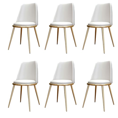 AMAZWI Küchen Esszimmerstühle 6er-Set wasserdichte Wohnzimmerstühle PU-Leder Mit Metallbeinen Weich Gepolsterter Sitzfläche Und Rückenlehne for Büro Lounge Küche, Schlafzimmer(White) von AMAZWI