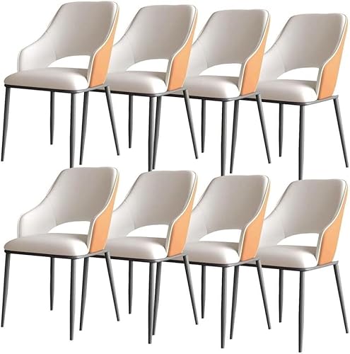 AMAZWI Küchen Esszimmerstühle 8er-Set Sessel Mikrofaser-Leder Lounge-Thekenstühle for Wohnzimmer, Stabile Metallbeine(Light Grey+orange) von AMAZWI
