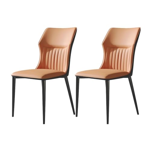 AMAZWI Küchen Esszimmerstuhl 2er-Set,Moderne Gepolsterte Beistellstühle Aus PU-Leder,Küchen- Und Wohnzimmer-Lounge-Thekenstühle, Beine Aus Kohlenstoffstahl(Orange) von AMAZWI