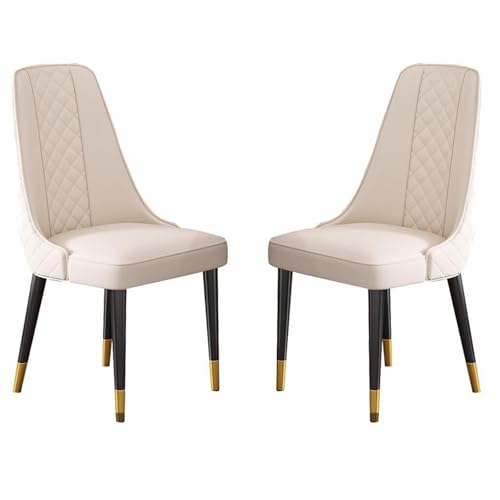 AMAZWI Küchen Esszimmerstuhl 2er-Set Wohnzimmer-Beistellstühle Modernes Kunstleder Hohe Rückenlehne, Gepolsterter Weicher Sitz, Stabile Metallbeine(Beige White) von AMAZWI
