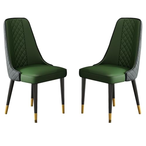 AMAZWI Küchen Esszimmerstuhl 2er-Set Wohnzimmer-Beistellstühle Modernes Kunstleder Hohe Rückenlehne, Gepolsterter Weicher Sitz, Stabile Metallbeine(Black+Dark Green) von AMAZWI