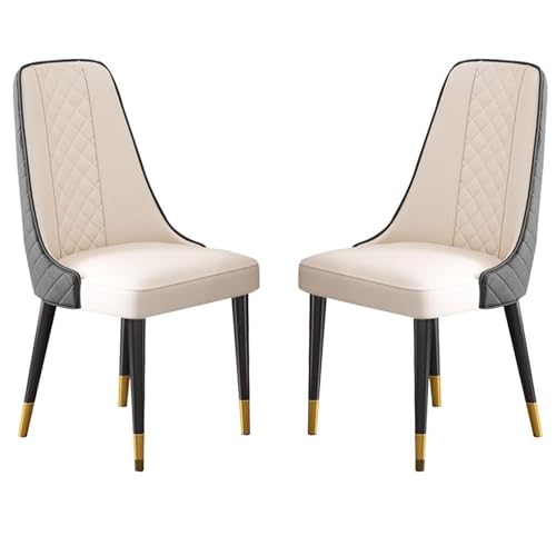 AMAZWI Küchen Esszimmerstuhl 2er-Set Wohnzimmer-Beistellstühle Modernes Kunstleder Hohe Rückenlehne, Gepolsterter Weicher Sitz, Stabile Metallbeine(Black+beige White) von AMAZWI