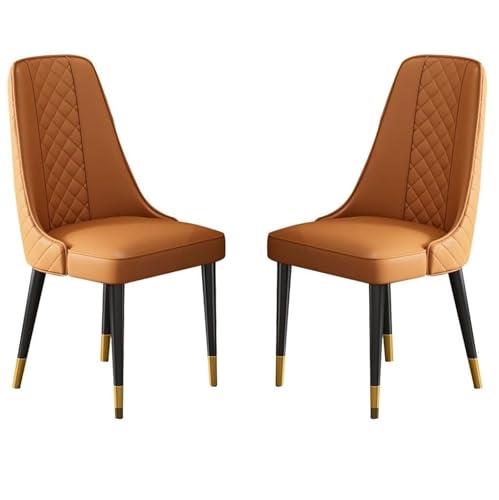 AMAZWI Küchen Esszimmerstuhl 2er-Set Wohnzimmer-Beistellstühle Modernes Kunstleder Hohe Rückenlehne, Gepolsterter Weicher Sitz, Stabile Metallbeine(Light Brown) von AMAZWI