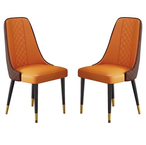AMAZWI Küchen Esszimmerstuhl 2er-Set Wohnzimmer-Beistellstühle Modernes Kunstleder Hohe Rückenlehne, Gepolsterter Weicher Sitz, Stabile Metallbeine(Orange) von AMAZWI