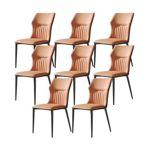 AMAZWI Küchen Esszimmerstuhl 8er-Set,Moderne Gepolsterte Beistellstühle Aus PU-Leder,Küchen- Und Wohnzimmer-Lounge-Thekenstühle, Beine Aus Kohlenstoffstahl(Orange) von AMAZWI