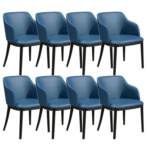 AMAZWI Küchen-Esszimmerstuhl 8er-Set Wohnzimmersessel Mattem Leder Metall-Eisenbeine Theken-Lounge-Freizeitstuhl for Büro Lounge Esszimmer Küche, Schlafzimmer(Blue) von AMAZWI