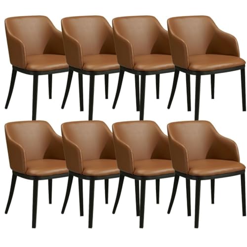 AMAZWI Küchen-Esszimmerstuhl 8er-Set Wohnzimmersessel Mattem Leder Metall-Eisenbeine Theken-Lounge-Freizeitstuhl for Büro Lounge Esszimmer Küche, Schlafzimmer(Coffee) von AMAZWI