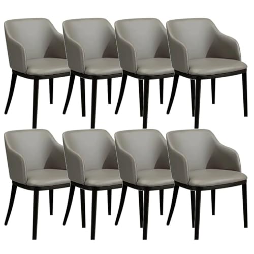 AMAZWI Küchen-Esszimmerstuhl 8er-Set Wohnzimmersessel Mattem Leder Metall-Eisenbeine Theken-Lounge-Freizeitstuhl for Büro Lounge Esszimmer Küche, Schlafzimmer(Grey) von AMAZWI