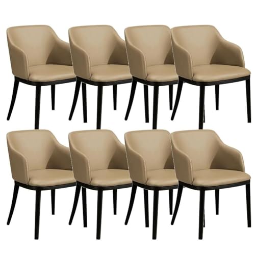 AMAZWI Küchen-Esszimmerstuhl 8er-Set Wohnzimmersessel Mattem Leder Metall-Eisenbeine Theken-Lounge-Freizeitstuhl for Büro Lounge Esszimmer Küche, Schlafzimmer(Khaki) von AMAZWI