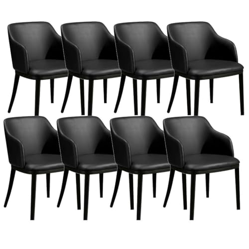 AMAZWI Küchen-Esszimmerstuhl 8er-Set Wohnzimmersessel Mattem Leder Metall-Eisenbeine Theken-Lounge-Freizeitstuhl for Büro Lounge Esszimmer Küche, Schlafzimmer(Negro) von AMAZWI