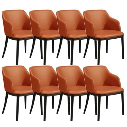 AMAZWI Küchen-Esszimmerstuhl 8er-Set Wohnzimmersessel Mattem Leder Metall-Eisenbeine Theken-Lounge-Freizeitstuhl for Büro Lounge Esszimmer Küche, Schlafzimmer(Orange) von AMAZWI