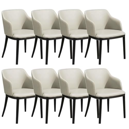 AMAZWI Küchen-Esszimmerstuhl 8er-Set Wohnzimmersessel Mattem Leder Metall-Eisenbeine Theken-Lounge-Freizeitstuhl for Büro Lounge Esszimmer Küche, Schlafzimmer(White) von AMAZWI