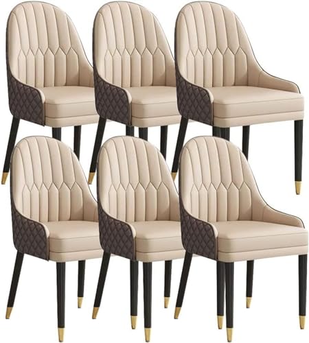 AMAZWI Küchen Esszimmerstuhl-Set mit 6 Stück,Schreibtischstuhl Haushalt Ergonomischer Sitz Sessel mit Holzbeinen Mikrofaserleder for Büro, Lounge, Esszimmer, Küche(Khaki+Coffee) von AMAZWI