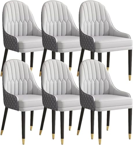 AMAZWI Küchen Esszimmerstuhl-Set mit 6 Stück,Schreibtischstuhl Haushalt Ergonomischer Sitz Sessel mit Holzbeinen Mikrofaserleder for Büro, Lounge, Esszimmer, Küche(Light Grey+Cement Grey) von AMAZWI