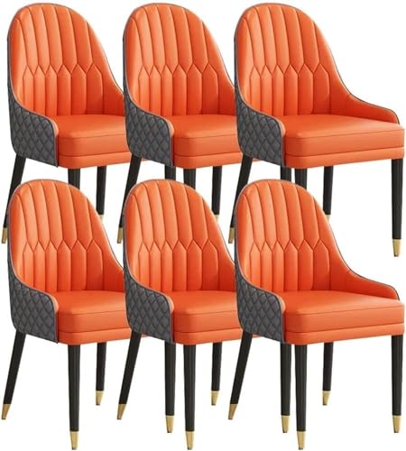 AMAZWI Küchen Esszimmerstuhl-Set mit 6 Stück,Schreibtischstuhl Haushalt Ergonomischer Sitz Sessel mit Holzbeinen Mikrofaserleder for Büro, Lounge, Esszimmer, Küche(Orange+Cement Grey) von AMAZWI