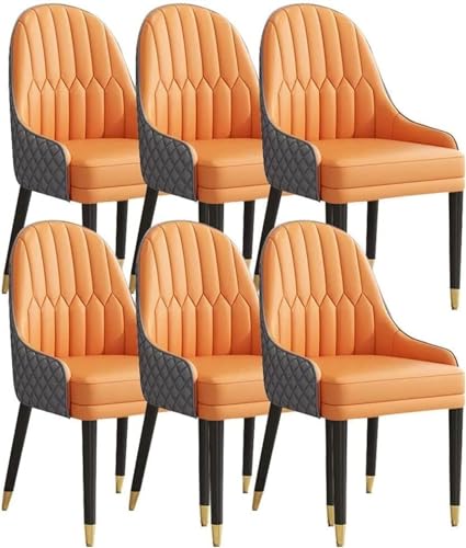 AMAZWI Küchen Esszimmerstuhl-Set mit 6 Stück,Schreibtischstuhl Haushalt Ergonomischer Sitz Sessel mit Holzbeinen Mikrofaserleder for Büro, Lounge, Esszimmer, Küche(Orange Yellow+Cement Grey) von AMAZWI
