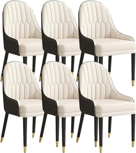 AMAZWI Küchen Esszimmerstuhl-Set mit 6 Stück,Schreibtischstuhl Haushalt Ergonomischer Sitz Sessel mit Holzbeinen Mikrofaserleder for Büro, Lounge, Esszimmer, Küche(Rice White+Black) von AMAZWI