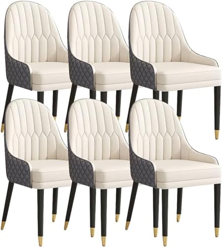 AMAZWI Küchen Esszimmerstuhl-Set mit 6 Stück,Schreibtischstuhl Haushalt Ergonomischer Sitz Sessel mit Holzbeinen Mikrofaserleder for Büro, Lounge, Esszimmer, Küche(Rice White+Cement Grey) von AMAZWI