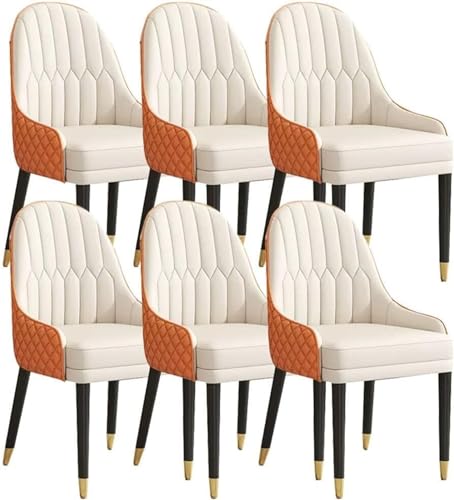 AMAZWI Küchen Esszimmerstuhl-Set mit 6 Stück,Schreibtischstuhl Haushalt Ergonomischer Sitz Sessel mit Holzbeinen Mikrofaserleder for Büro, Lounge, Esszimmer, Küche(Rice White+orange Yellow) von AMAZWI