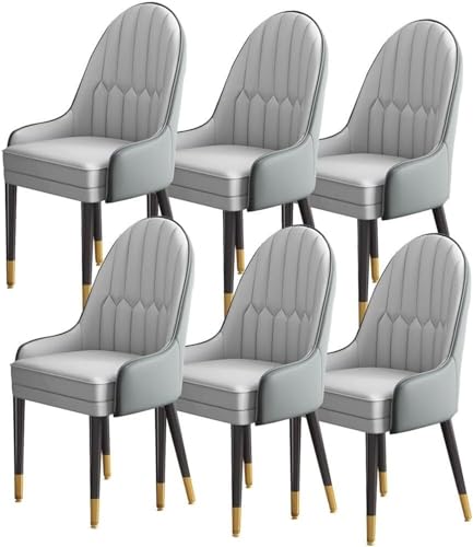 AMAZWI Küchen Esszimmerstuhl-Set mit 6 Stück Lounge-Thekenstühle Napa-Leder Wohnzimmer Schreibtischstuhl mit Holzbeinen Haushalt for Die Bürolounge, Esszimmerküche(Dark Gray+Light Gray) von AMAZWI
