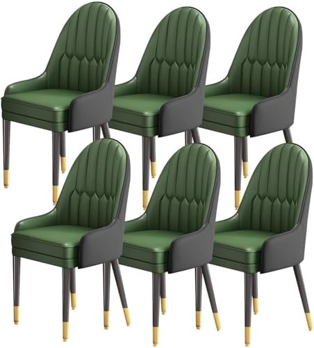 AMAZWI Küchen Und Esszimmerstühle 6er-Set Wohnzimmer-Lounge-Thekenstühle Nappaleder Holzbeine Haushalts-Schreibtischstuhl(Black+Dark Green) von AMAZWI