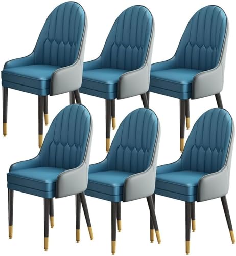 AMAZWI Küchen Und Esszimmerstühle 6er-Set Wohnzimmer-Lounge-Thekenstühle Nappaleder Holzbeine Haushalts-Schreibtischstuhl(Dark Gray+Blue) von AMAZWI